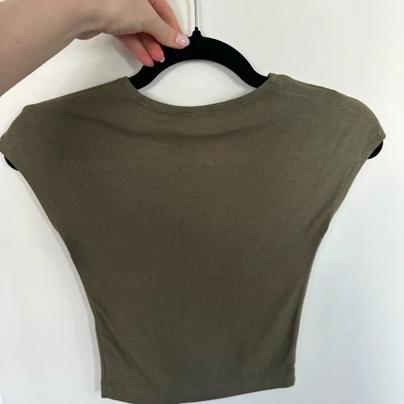 Zara Olive Crop top Tee - Picture 2 of 3